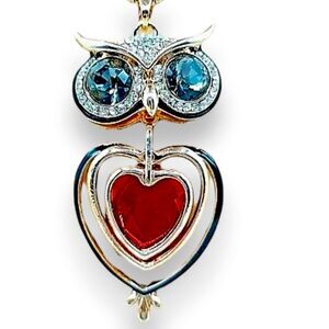 Open Hearted Rose Gold Glam Owl Pendant Necklace NEW